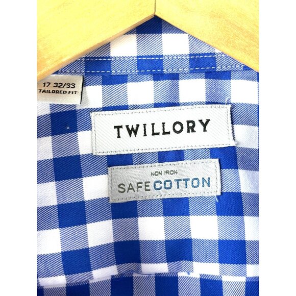 Twillory Men's Tailored Fit Blue & White Gingham Check Dress Shirt 17 32/33 - Picture 4 of 16